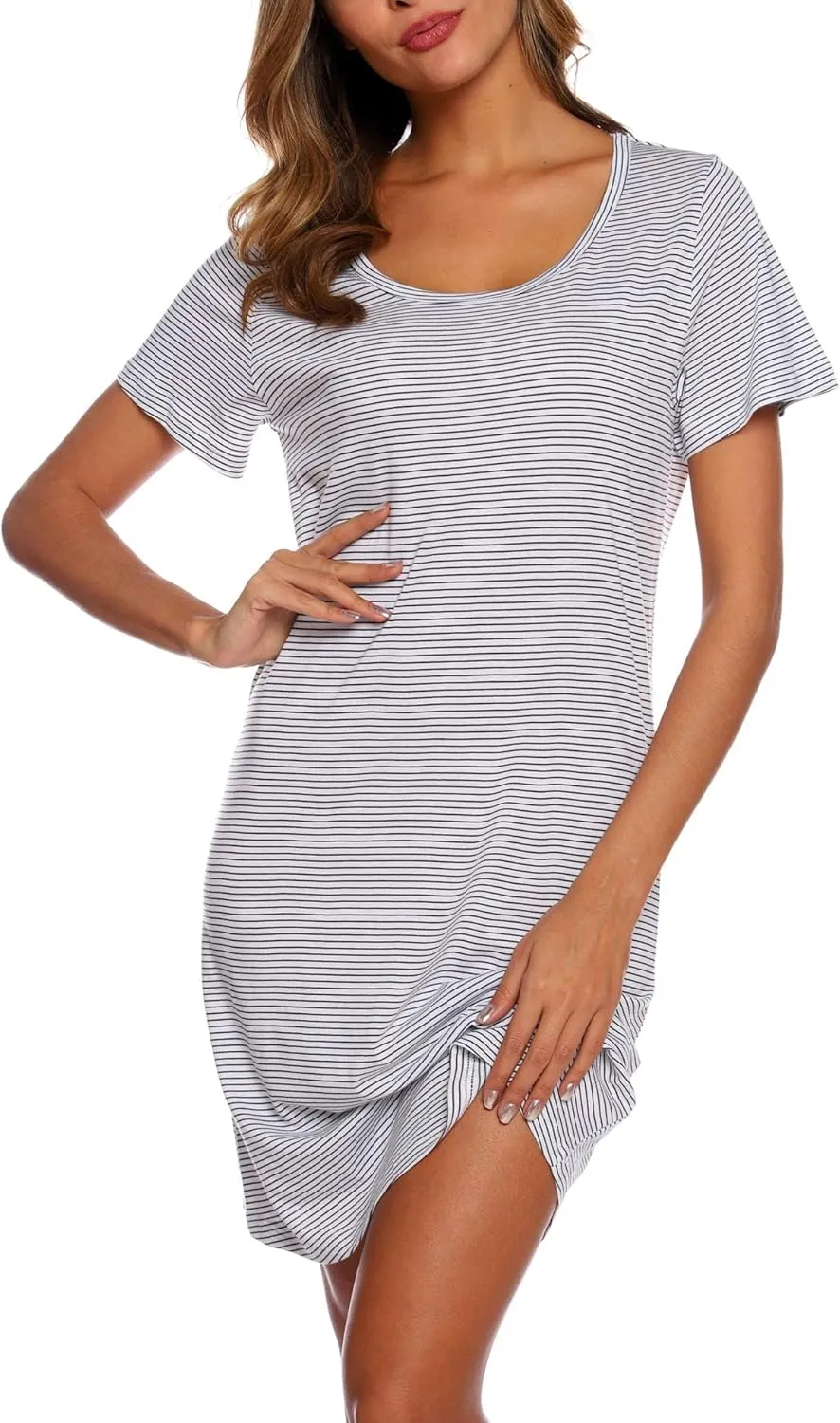 ENJOYNIGHT Womens Nightgowns Cotton Sleepwear Plus Size Sleep Shirt Short Sleeve Nightshirt Print Sleepshirt