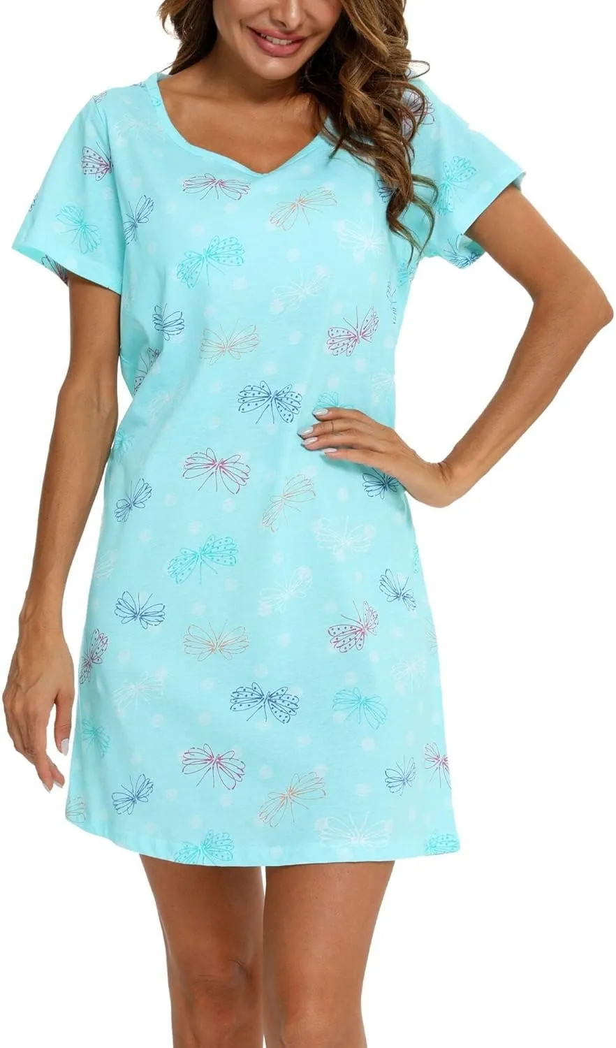 ENJOYNIGHT Womens Nightgowns Cotton Sleepwear Plus Size Sleep Shirt Short Sleeve Nightshirt Print Sleepshirt