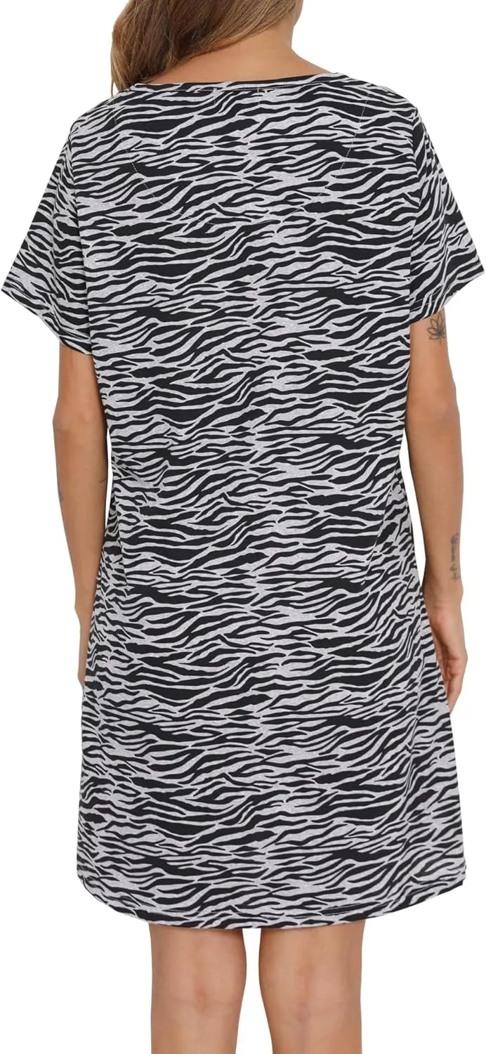 ENJOYNIGHT Womens Nightgowns Cotton Sleepwear Plus Size Sleep Shirt Short Sleeve Nightshirt Print Sleepshirt