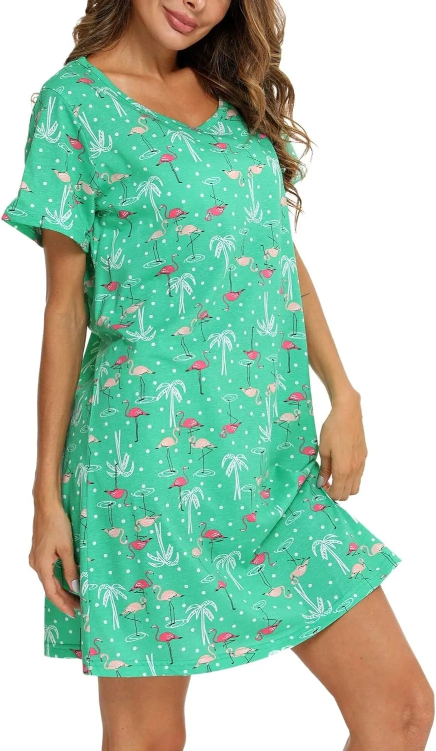 ENJOYNIGHT Womens Nightgowns Cotton Sleepwear Plus Size Sleep Shirt Short Sleeve Nightshirt Print Sleepshirt