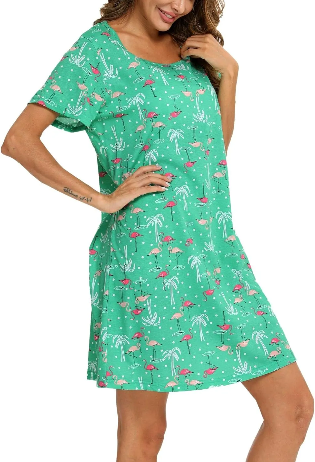 ENJOYNIGHT Womens Nightgowns Cotton Sleepwear Plus Size Sleep Shirt Short Sleeve Nightshirt Print Sleepshirt