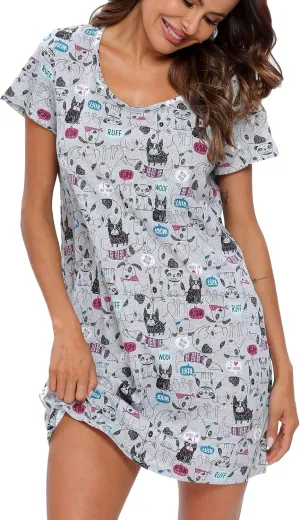 ENJOYNIGHT Womens Nightgowns Cotton Sleepwear Plus Size Sleep Shirt Short Sleeve Nightshirt Print Sleepshirt
