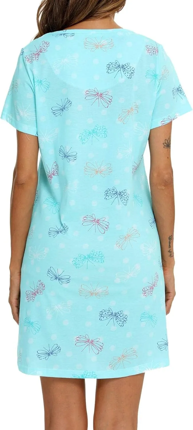 ENJOYNIGHT Womens Nightgowns Cotton Sleepwear Plus Size Sleep Shirt Short Sleeve Nightshirt Print Sleepshirt