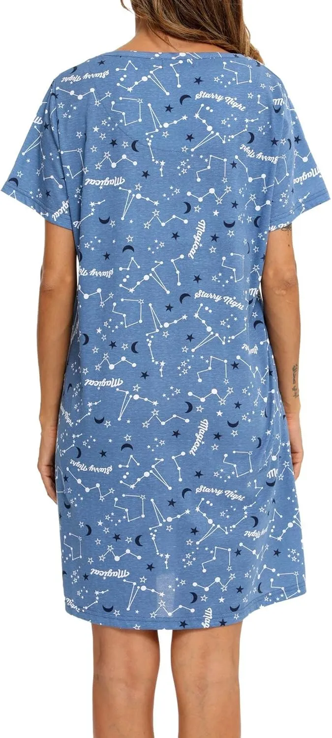 ENJOYNIGHT Womens Nightgowns Cotton Sleepwear Plus Size Sleep Shirt Short Sleeve Nightshirt Print Sleepshirt