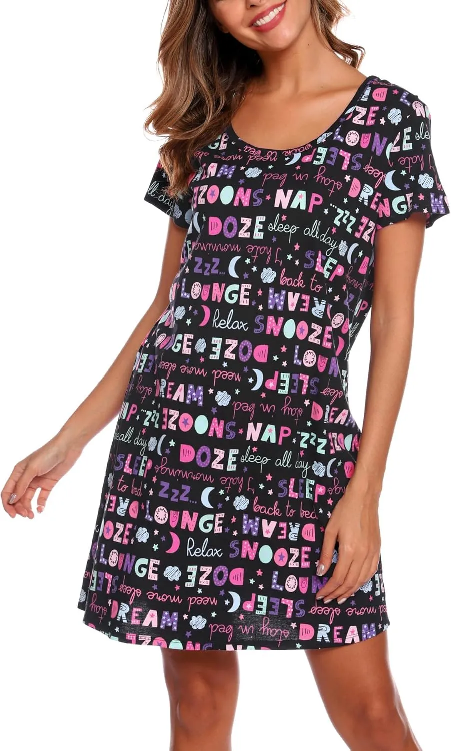ENJOYNIGHT Womens Nightgowns Cotton Sleepwear Plus Size Sleep Shirt Short Sleeve Nightshirt Print Sleepshirt