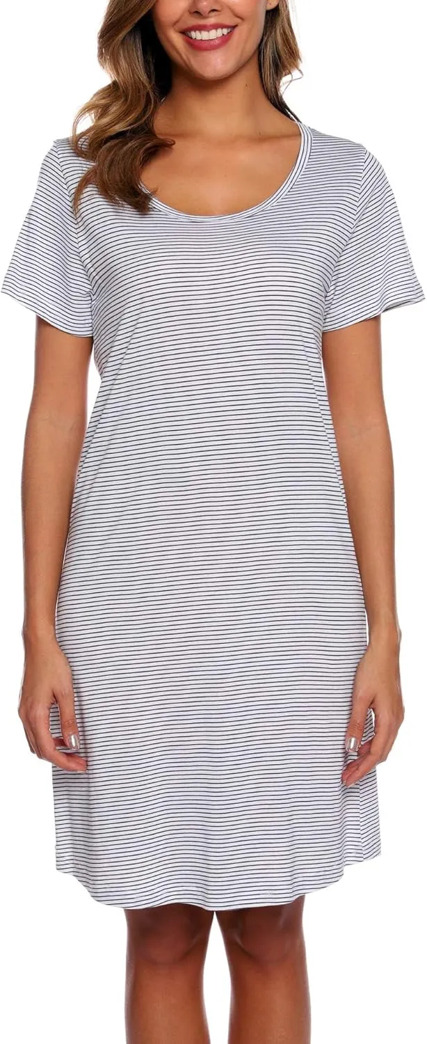 ENJOYNIGHT Womens Nightgowns Cotton Sleepwear Plus Size Sleep Shirt Short Sleeve Nightshirt Print Sleepshirt