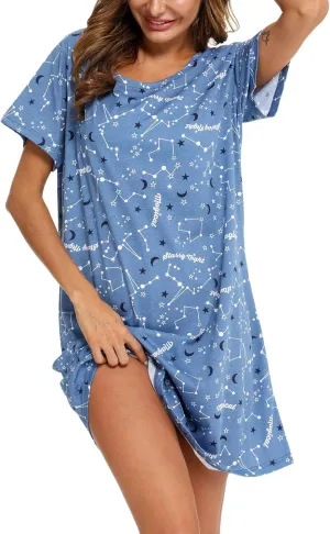 ENJOYNIGHT Womens Nightgowns Cotton Sleepwear Plus Size Sleep Shirt Short Sleeve Nightshirt Print Sleepshirt