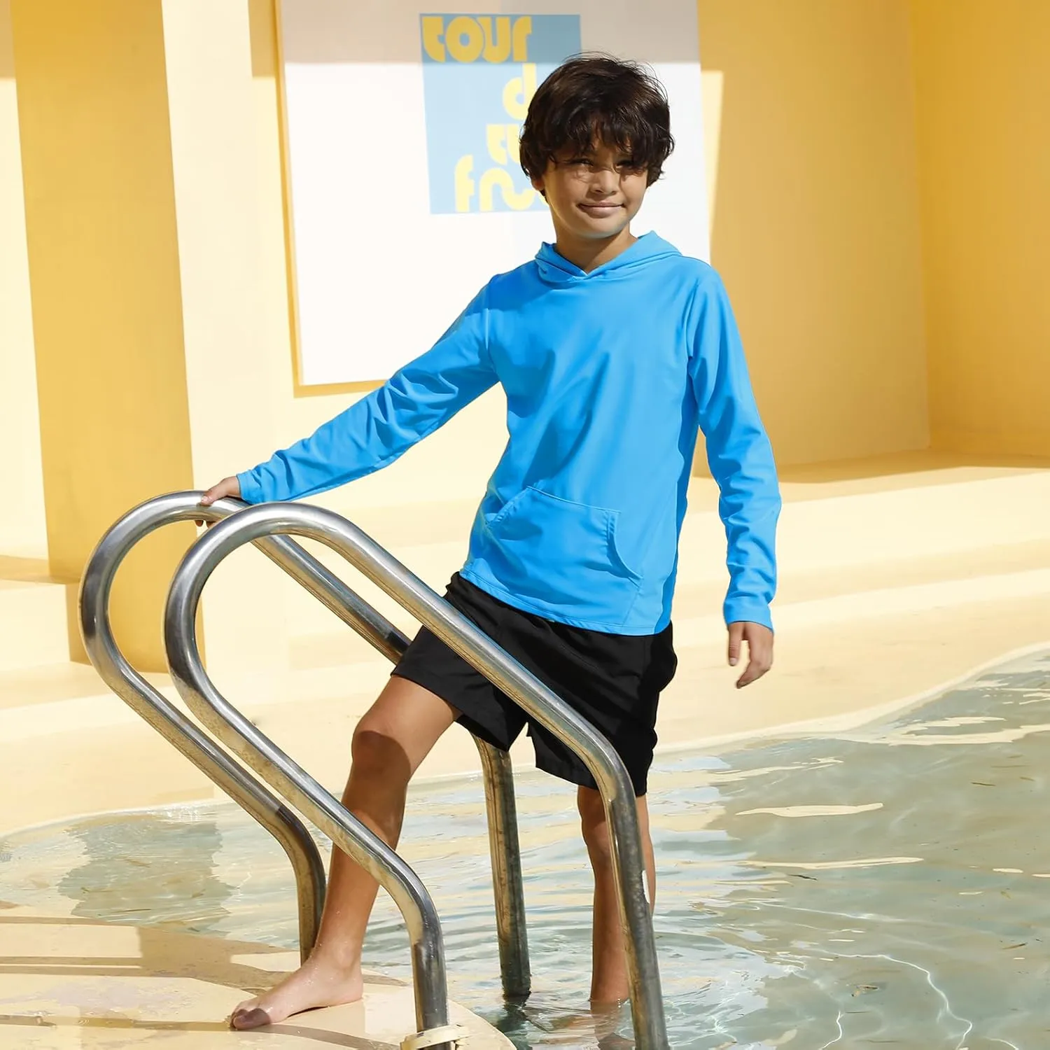 ESTAMICO Boys Hooded Rash Guard Shirts Kids Long Sleeves Quick Dry Surf Shirt UPF 50  Sun Protection Swimwear for 2-12 Years
