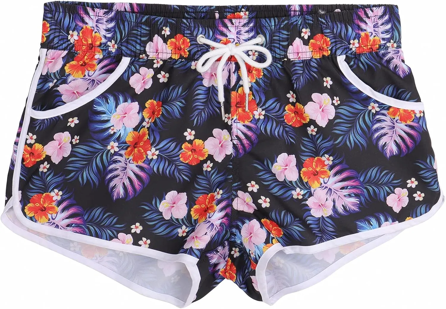 ESTAMICO Women Board Shorts with Liner Quick Dry UPF 50  Drawstring Floral Print Swim Trunk with Pockets
