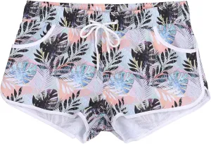ESTAMICO Women Board Shorts with Liner Quick Dry UPF 50  Drawstring Floral Print Swim Trunk with Pockets
