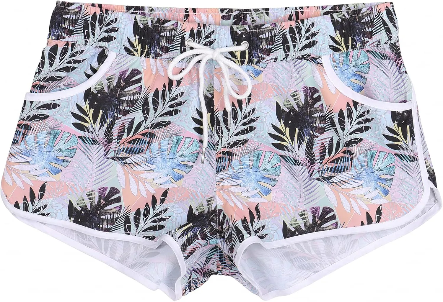 ESTAMICO Women Board Shorts with Liner Quick Dry UPF 50  Drawstring Floral Print Swim Trunk with Pockets