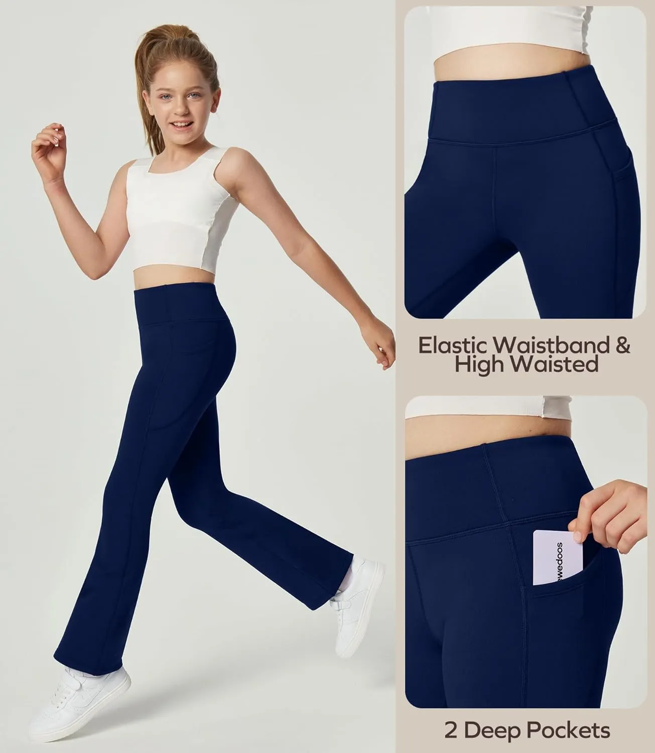 Ewedoos Girls Fleece Lined Flare Leggings with Pockets Cute Preppy Clothes for Girls Yoga Pants Bell Bottoms