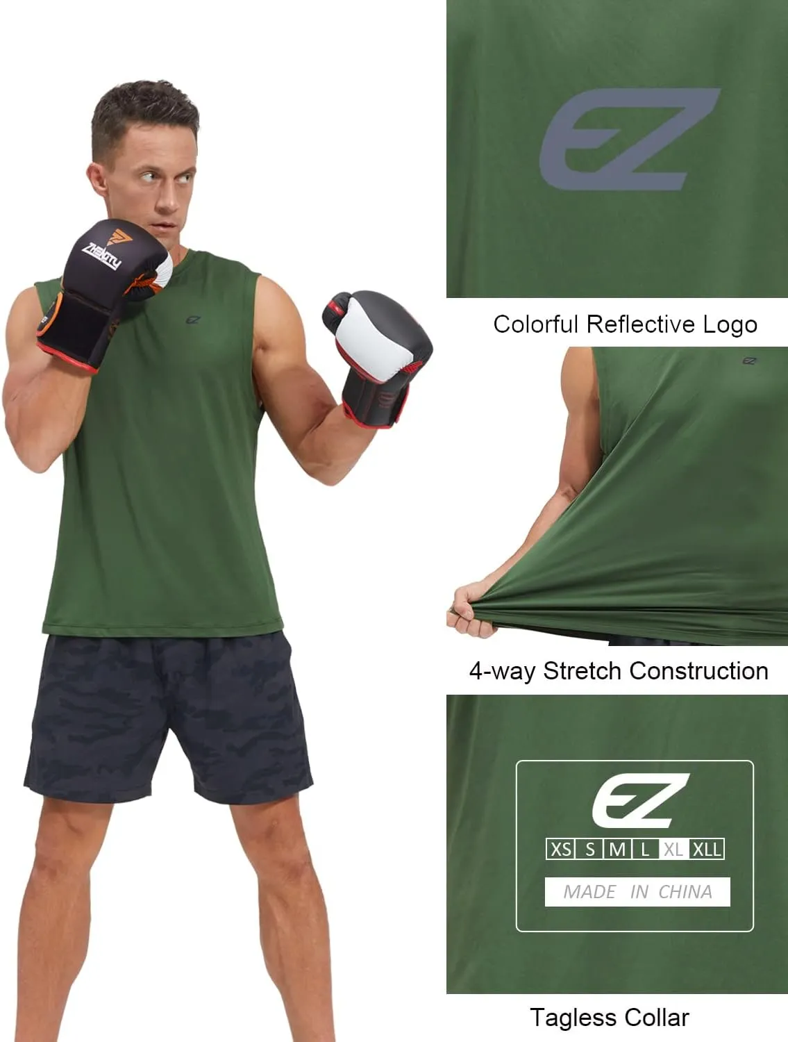 EZRUN Men's Workout Sleeveless Shirts Quick Dry Muscle Swim Shirt Gym Fitness Running Beach Tank Tops