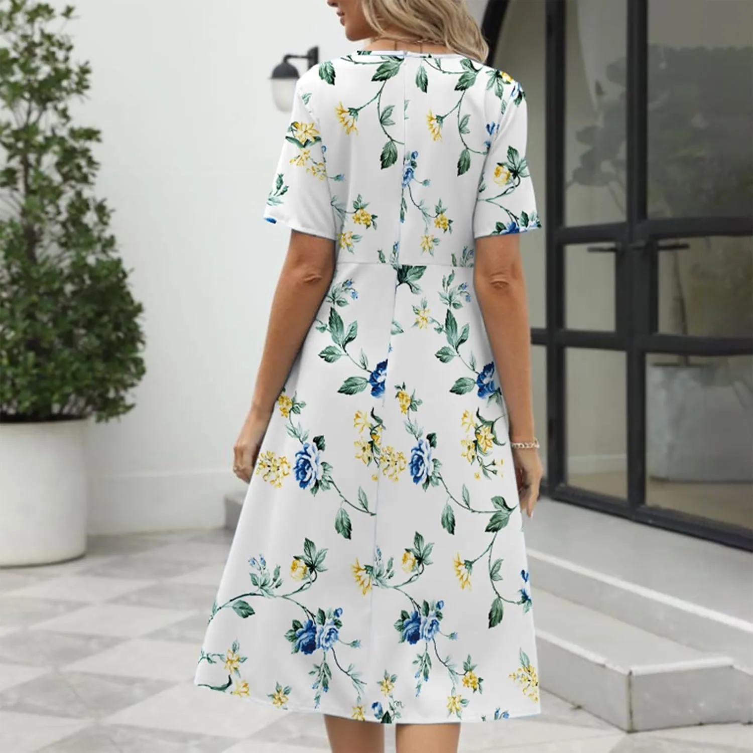 Floral Dress for Women 2024 Plus Size Crewneck Short Sleeve Casual Loose Shirts Dress Formal Dresses for Women Sundress