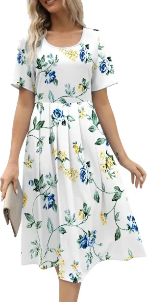 Floral Dress for Women 2024 Plus Size Crewneck Short Sleeve Casual Loose Shirts Dress Formal Dresses for Women Sundress