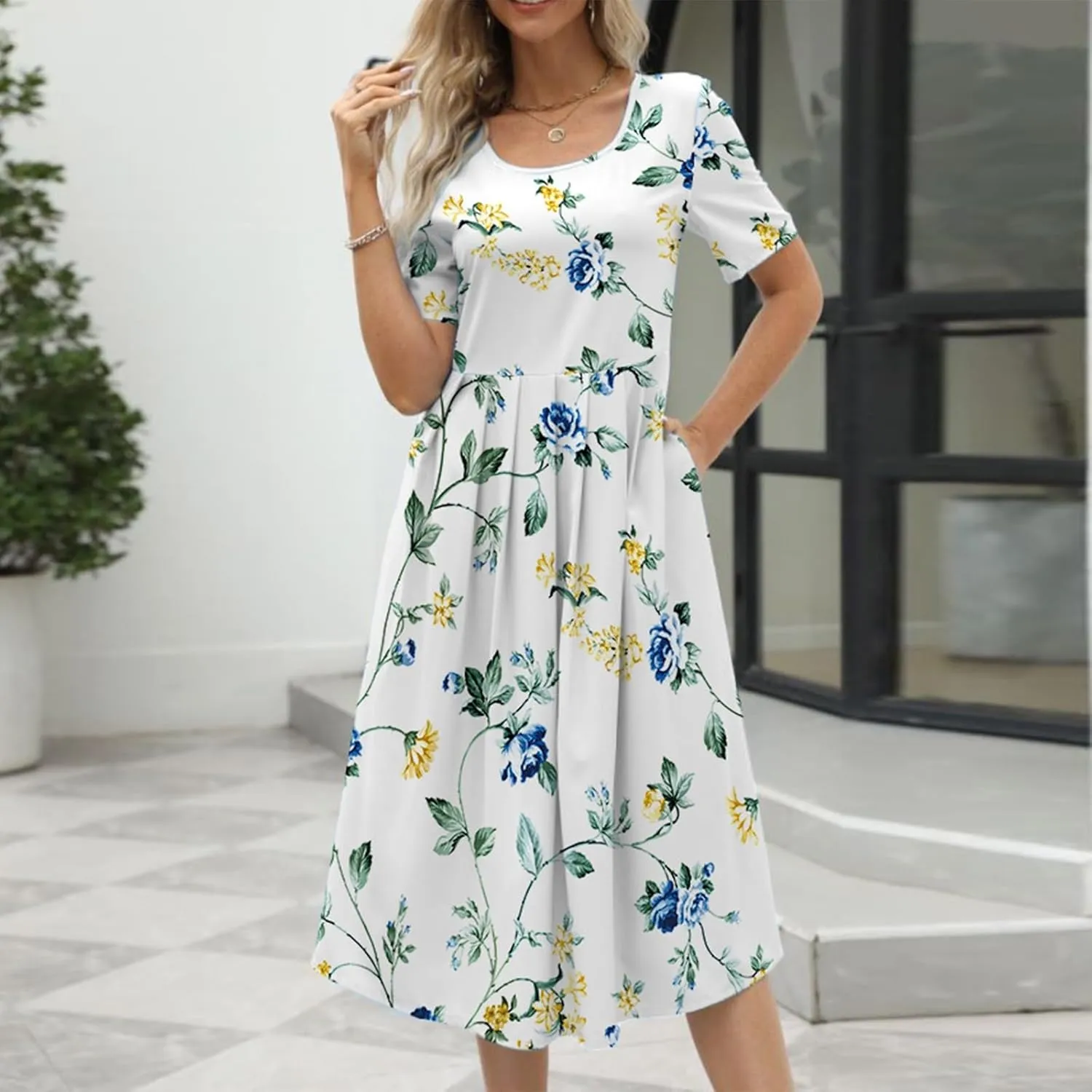 Floral Dress for Women 2024 Plus Size Crewneck Short Sleeve Casual Loose Shirts Dress Formal Dresses for Women Sundress