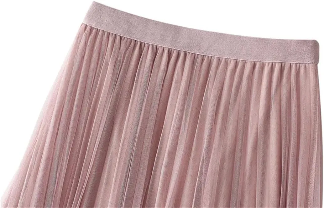 Fnfmrfmr Women Beading A-Line Mesh Skirt Solid High Waist Harajuku Y2k Casual Pleated Slim Midi Skirts