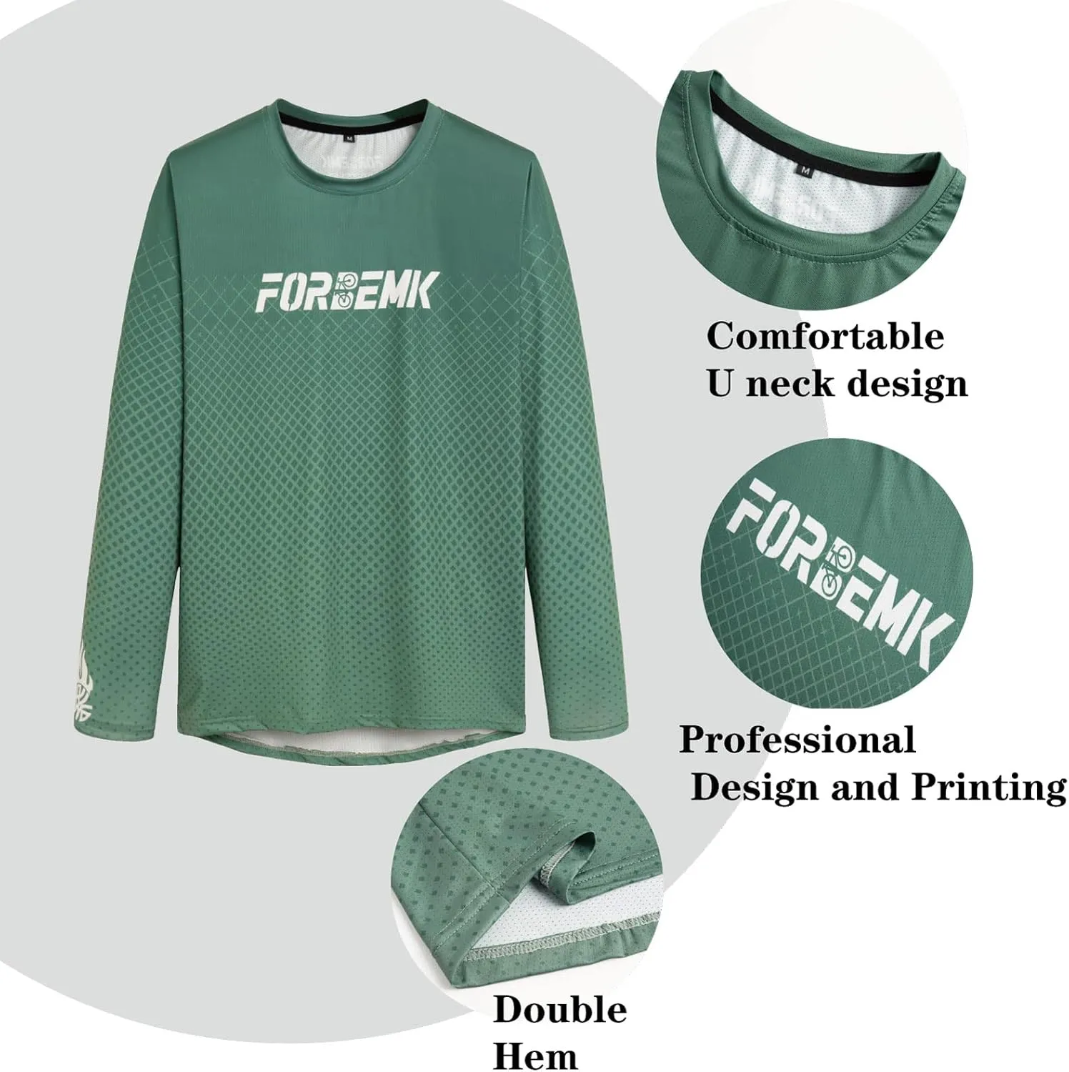 FORBEMK Men's Bike Shirts Long Sleeve Quick Dry&Moisture-Wicking Running Hiking Cycling Jerseys Long Sleeve Bicycle Shirt