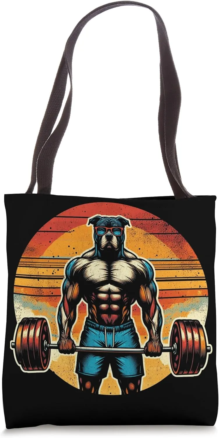 Funny Pitbull Lifting Weights Gym Workout Bodybuilders Tote Bag