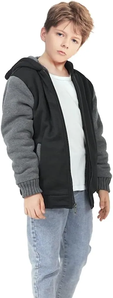 GEEK LIGHTING Boys Sherpa Lined Hoodie Kids Fleece Sweatshirt Full Zip Hooded Jacket
