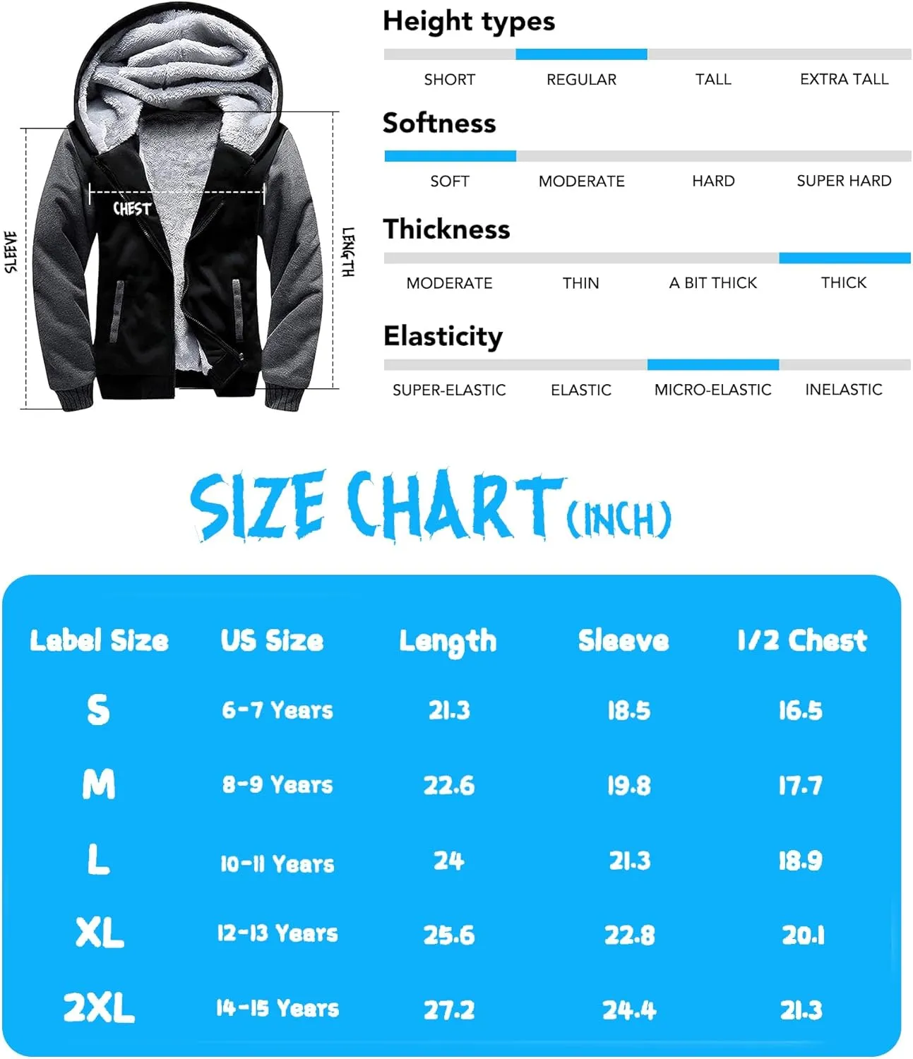 GEEK LIGHTING Boys Sherpa Lined Hoodie Kids Fleece Sweatshirt Full Zip Hooded Jacket