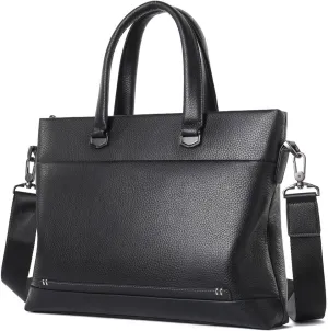 Genuine Leather Laptop Work Bag Multi Compartments Fashion Messenger Bag Sturdy File Satchel Bag for Men