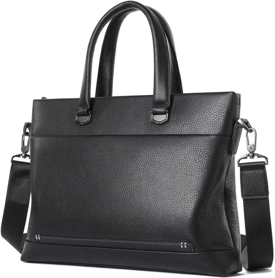 Genuine Leather Laptop Work Bag Multi Compartments Fashion Messenger Bag Sturdy File Satchel Bag for Men