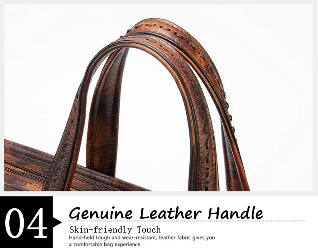 Genuine Leather Laptop Work Bag Multi Compartments Fashion Messenger Bag Sturdy File Satchel Bag for Men