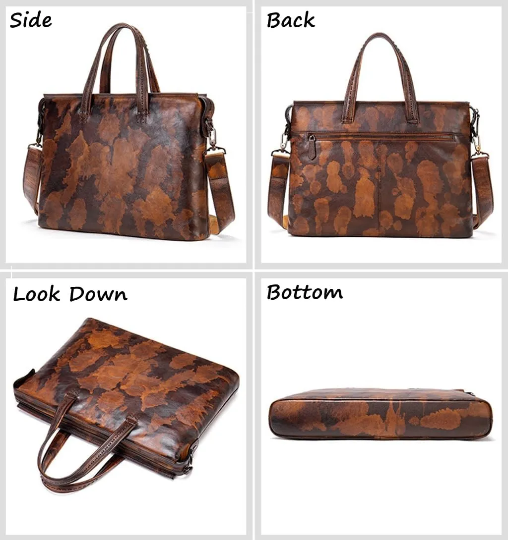 Genuine Leather Laptop Work Bag Multi Compartments Fashion Messenger Bag Sturdy File Satchel Bag for Men