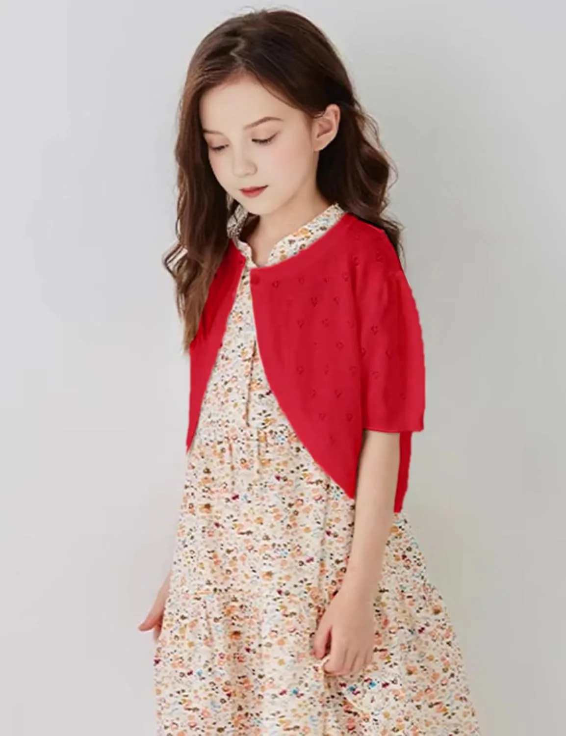 Girls Cardigan Sweater, Childrens Kids Toddler Bolero Shrug, Button Cover Up Cropped Tops