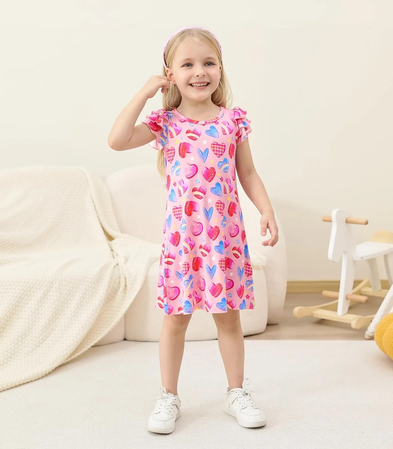 Girl's Casual Dress Toddlers Girl Summer Dresses Ruffle Short Sleeve Playwear Outfit Kids Scoop Neck Sundress