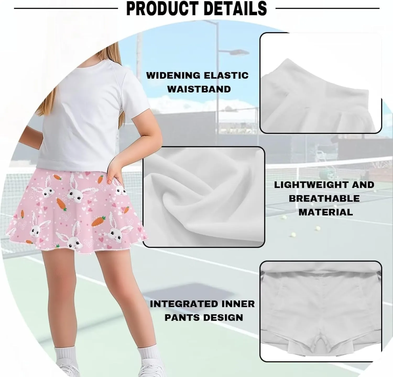 Girls Pleated Skirt with Shorts for Yoga Golf Running Dancing Tennis Elastic Waist with Pockets