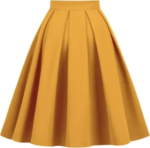 Girstunm Women's Pleated Vintage Skirt Floral Print A Line Midi Skirts with Pockets Midi Skirt with Slit