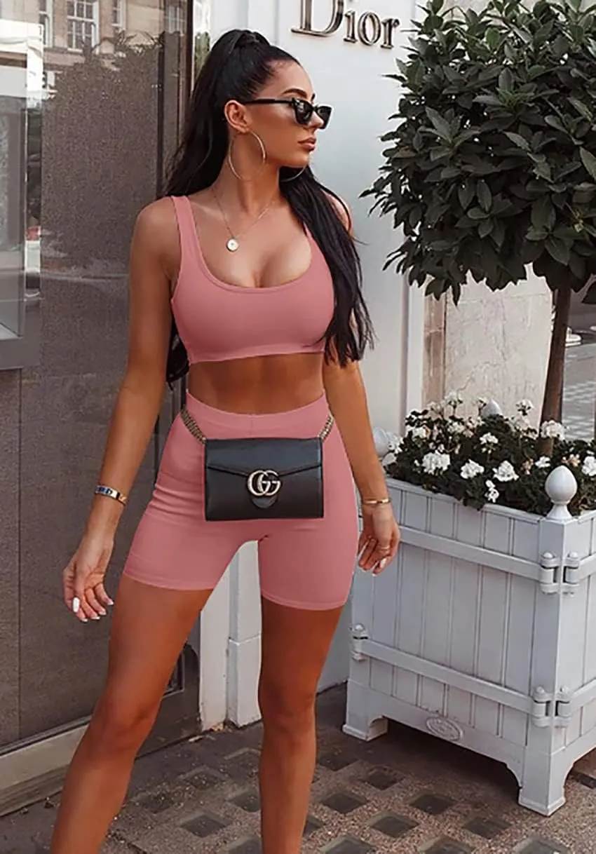 GOBLES Women's Sexy Bodycon Tank Crop Top Shorts Sets Club 2 Piece Outfits