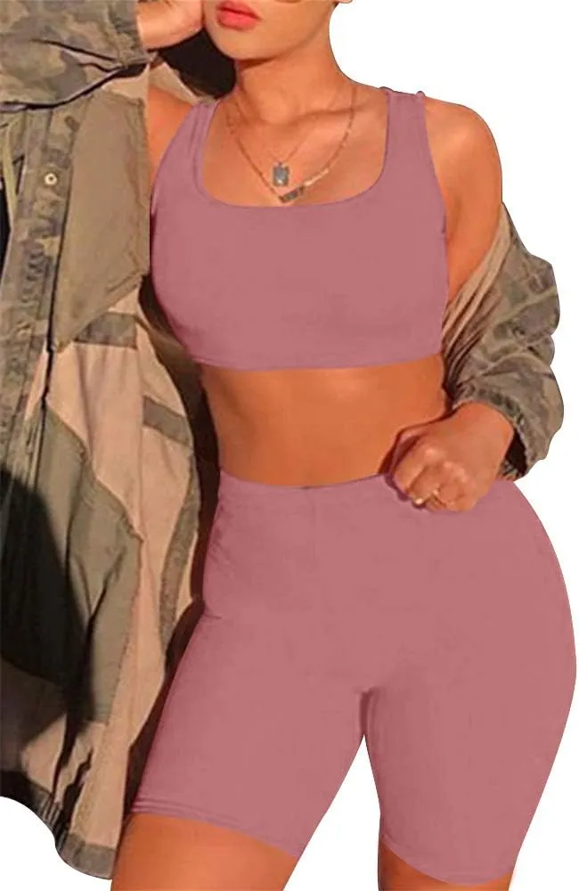 GOBLES Women's Sexy Bodycon Tank Crop Top Shorts Sets Club 2 Piece Outfits