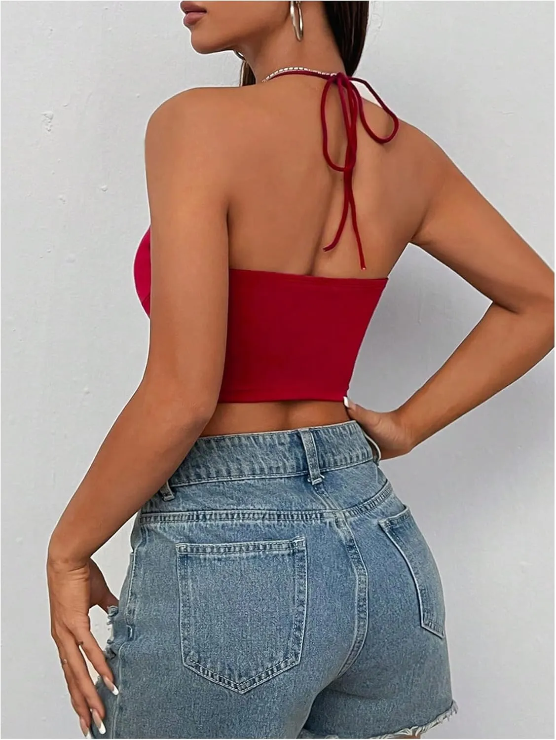 GORGLITTER Women's 3D Flower Camisole Tops Floral Halter Backless Sleeveless Going Out Top