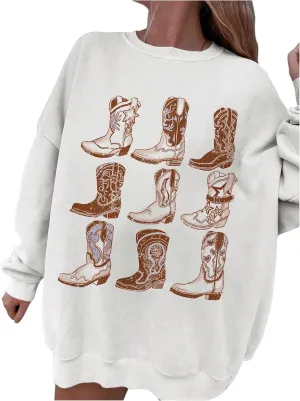 GORGLITTER Women's Shark Graphic Crewneck Sweatshirts Casual Long Sleeve Loose Oversized Pullover Sweatshirt