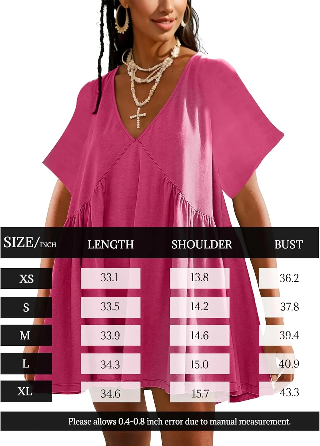 Gozoloma Women Summer Short Sleeve Mini Dress Casual Loose V Neck Flowy Sundress Vacation Tshirt Sun Dress with Pockets