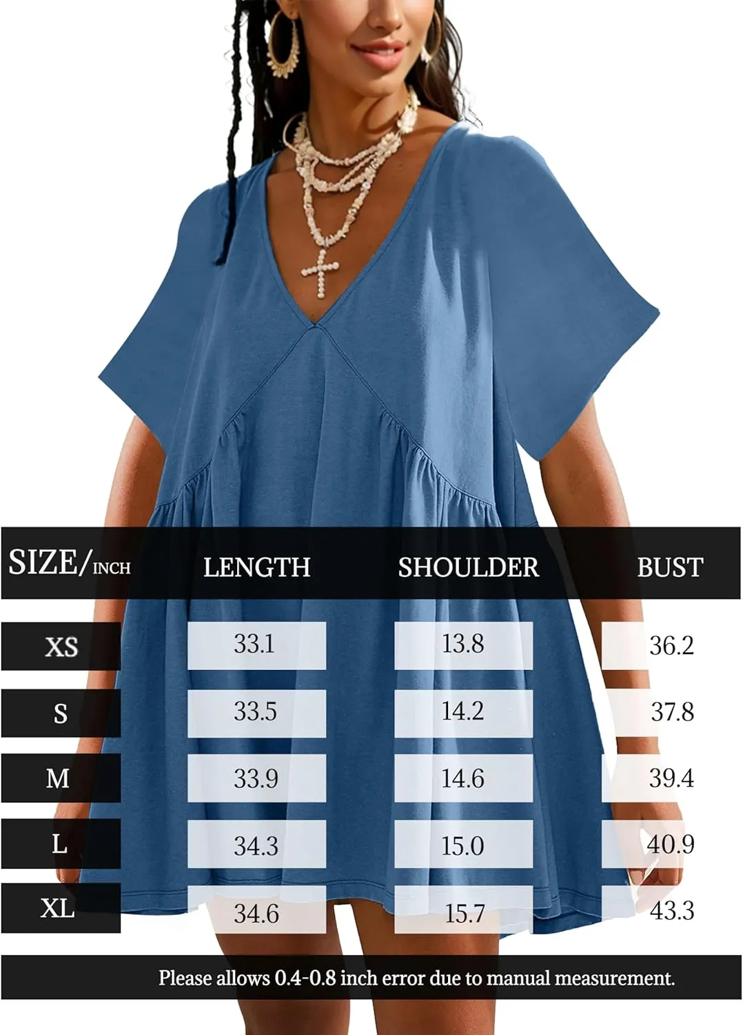 Gozoloma Women Summer Short Sleeve Mini Dress Casual Loose V Neck Flowy Sundress Vacation Tshirt Sun Dress with Pockets
