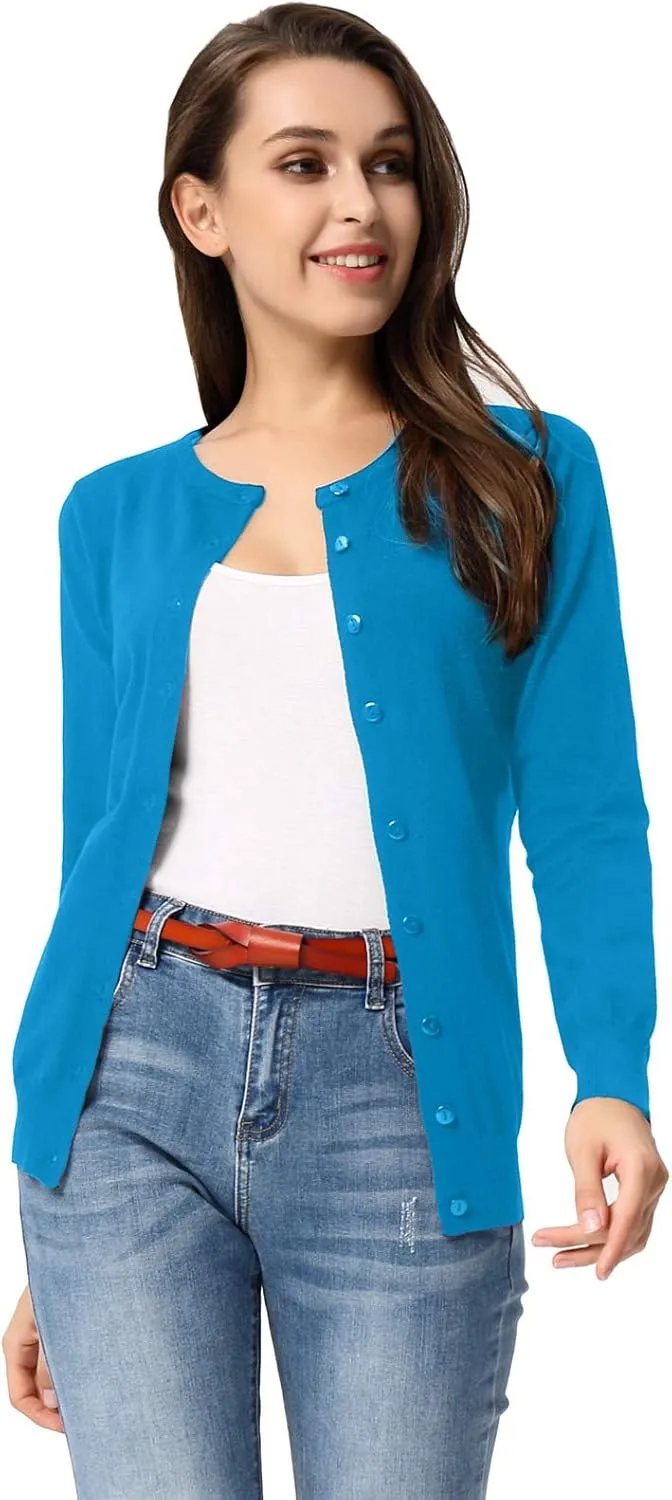 GRACE KARIN Women's Long Sleeve Button Down Crew Neck Classic Sweater Knit Cardigan