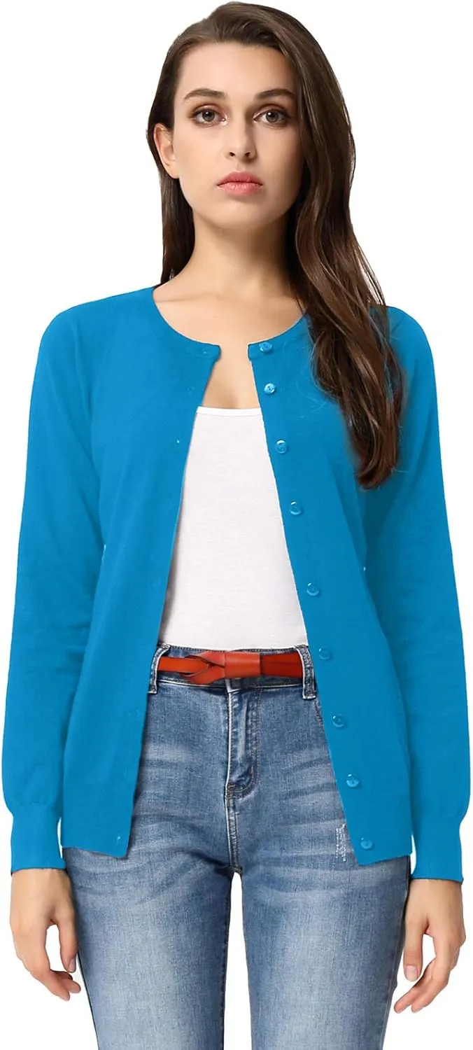 GRACE KARIN Women's Long Sleeve Button Down Crew Neck Classic Sweater Knit Cardigan