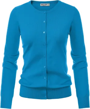GRACE KARIN Women's Long Sleeve Button Down Crew Neck Classic Sweater Knit Cardigan