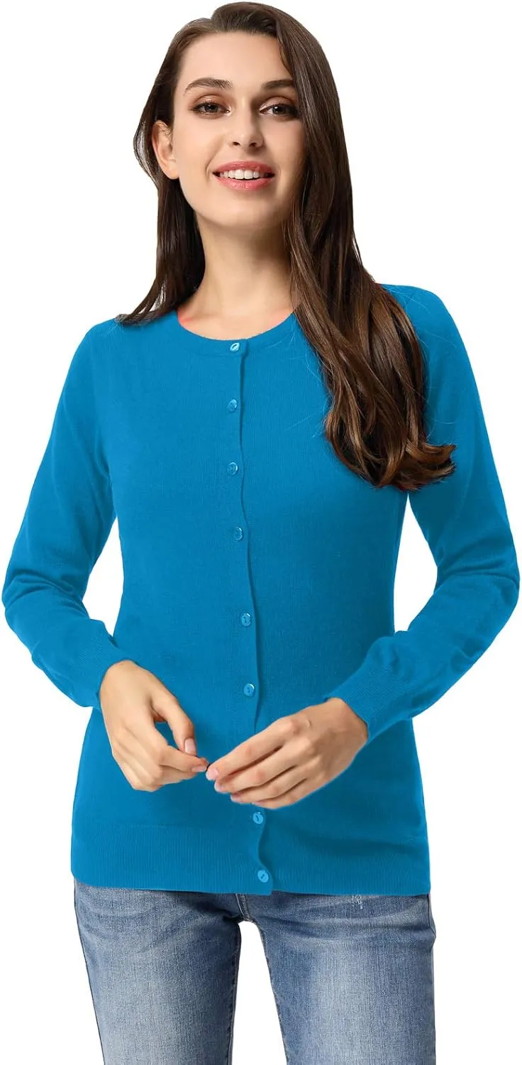 GRACE KARIN Women's Long Sleeve Button Down Crew Neck Classic Sweater Knit Cardigan