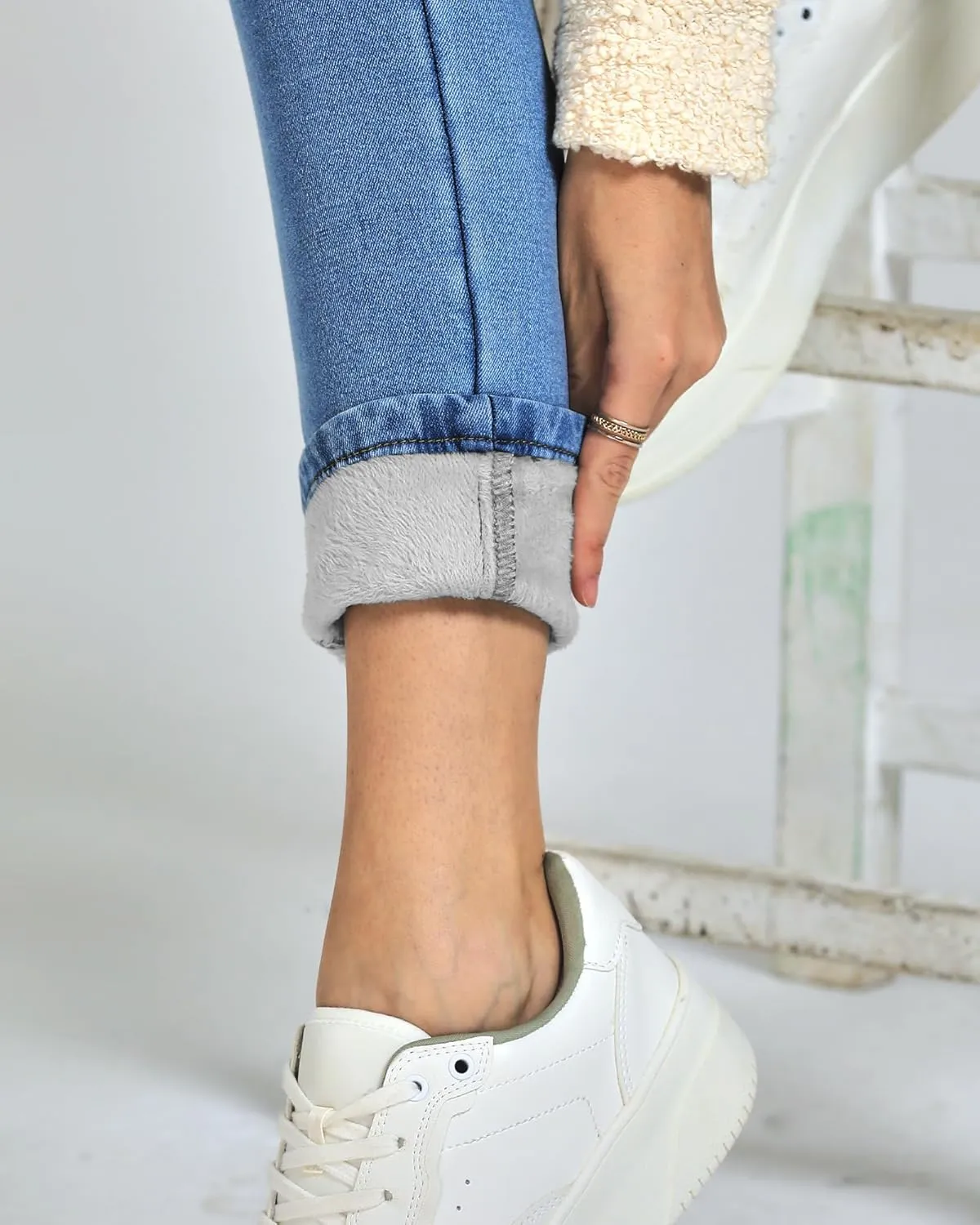 GRAPENT Jeans for Women High Waisted Pull On Fleece Lined Leggings Stretchy Denim Skinny Jeggings Thermal Winter Pants