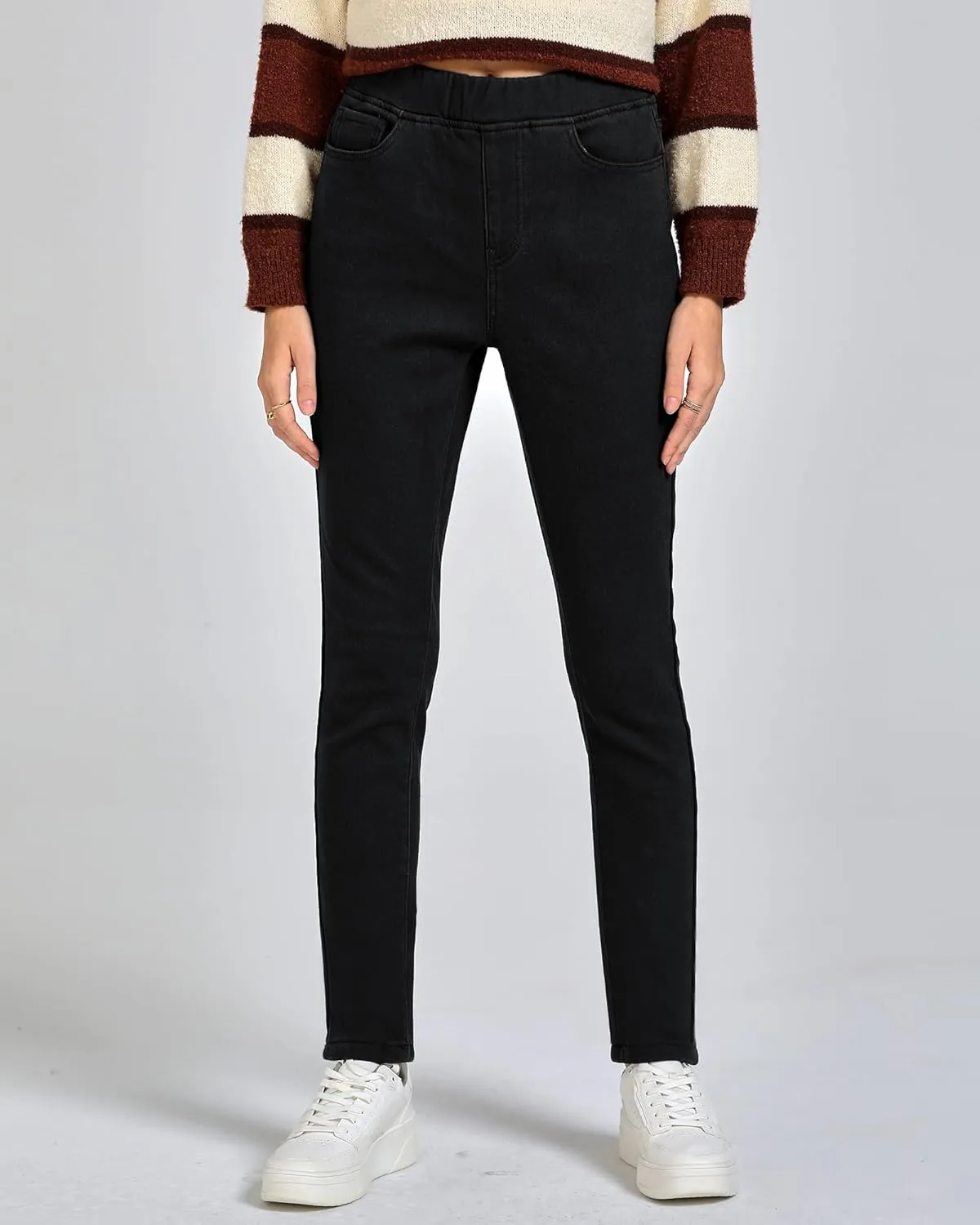 GRAPENT Jeans for Women High Waisted Pull On Fleece Lined Leggings Stretchy Denim Skinny Jeggings Thermal Winter Pants