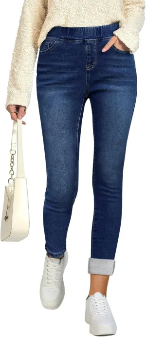 GRAPENT Jeans for Women High Waisted Pull On Fleece Lined Leggings Stretchy Denim Skinny Jeggings Thermal Winter Pants