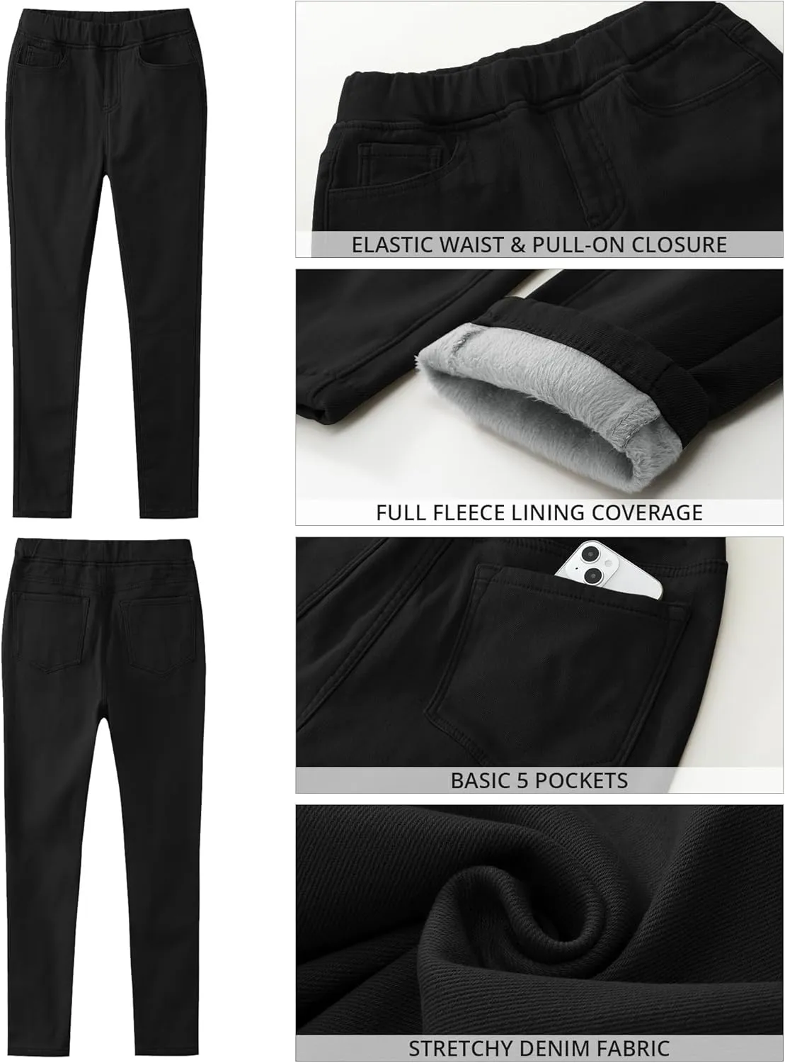 GRAPENT Jeans for Women High Waisted Pull On Fleece Lined Leggings Stretchy Denim Skinny Jeggings Thermal Winter Pants