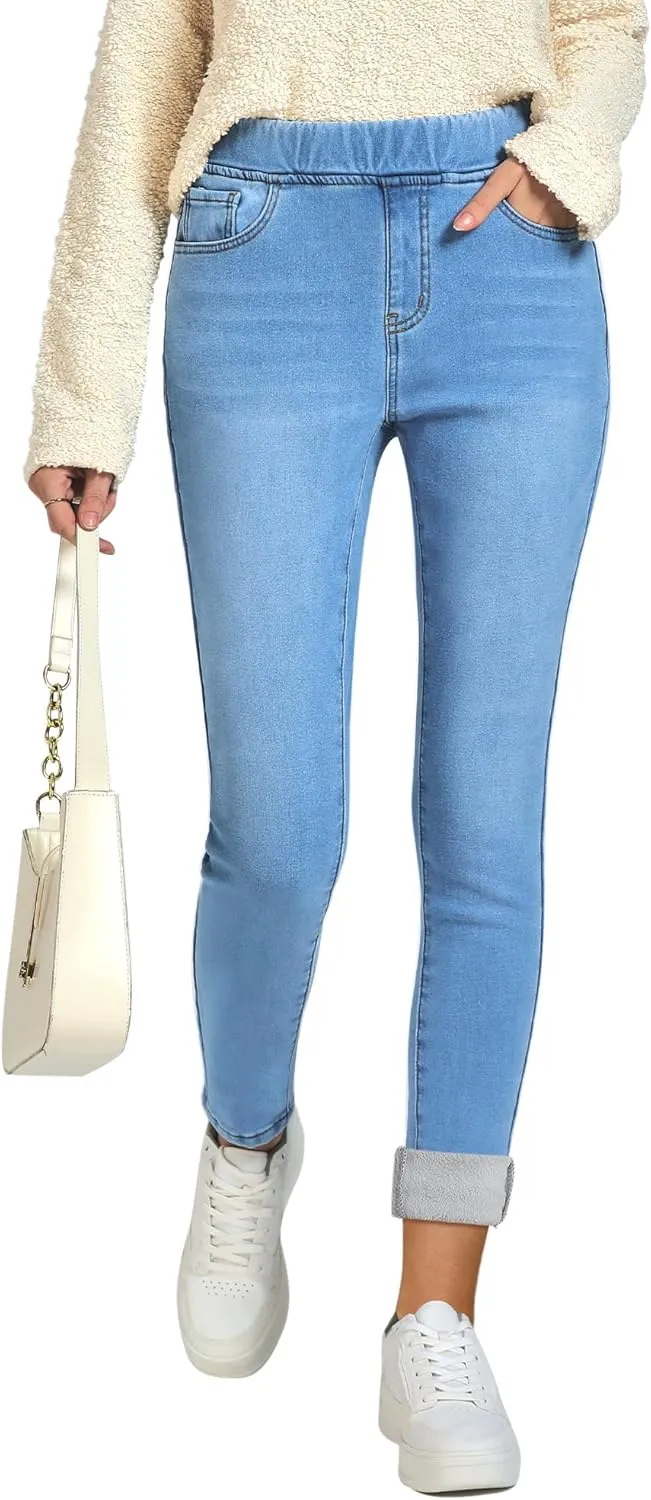 GRAPENT Jeans for Women High Waisted Pull On Fleece Lined Leggings Stretchy Denim Skinny Jeggings Thermal Winter Pants