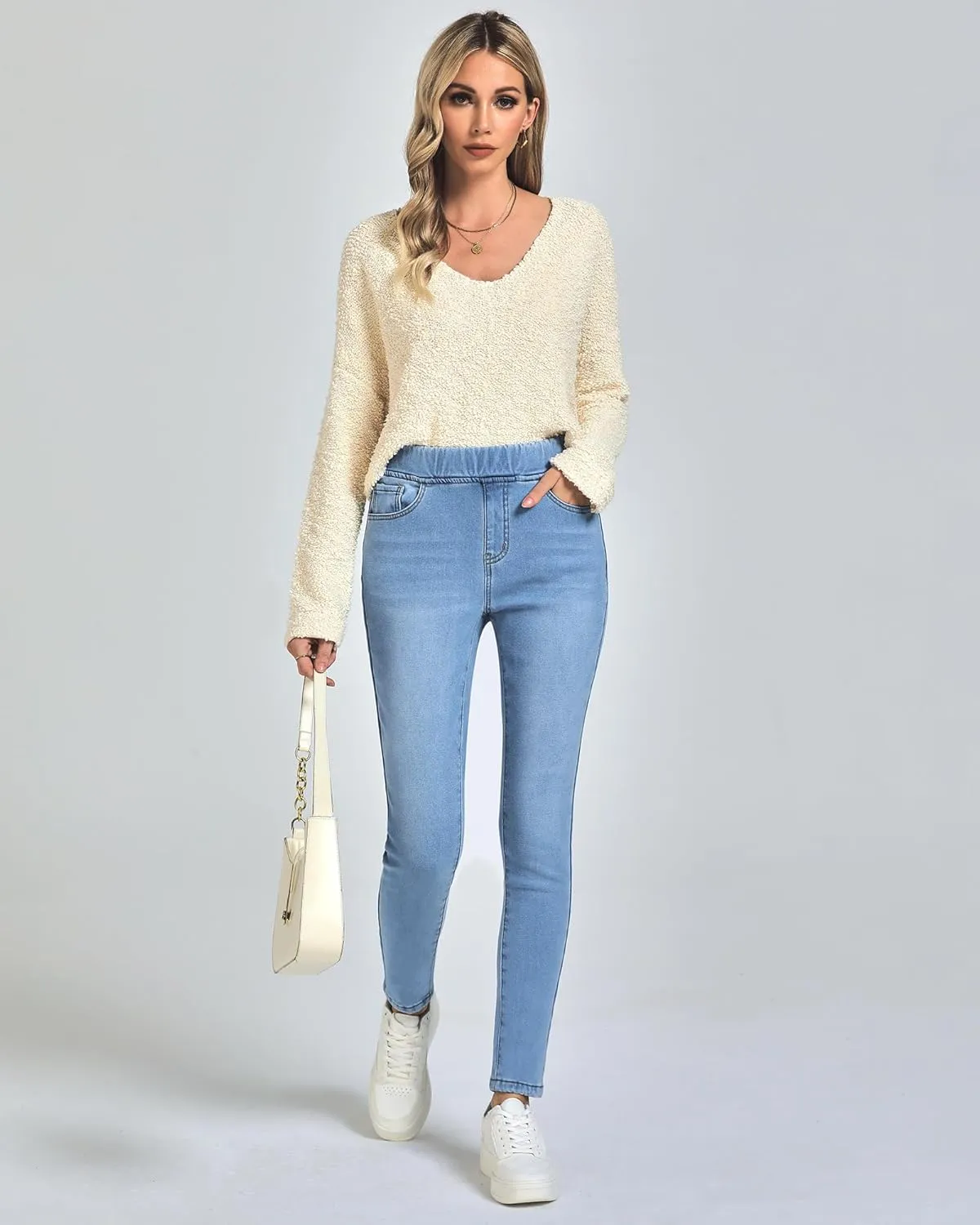 GRAPENT Jeans for Women High Waisted Pull On Fleece Lined Leggings Stretchy Denim Skinny Jeggings Thermal Winter Pants