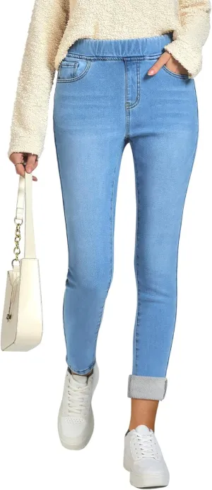 GRAPENT Jeans for Women High Waisted Pull On Fleece Lined Leggings Stretchy Denim Skinny Jeggings Thermal Winter Pants